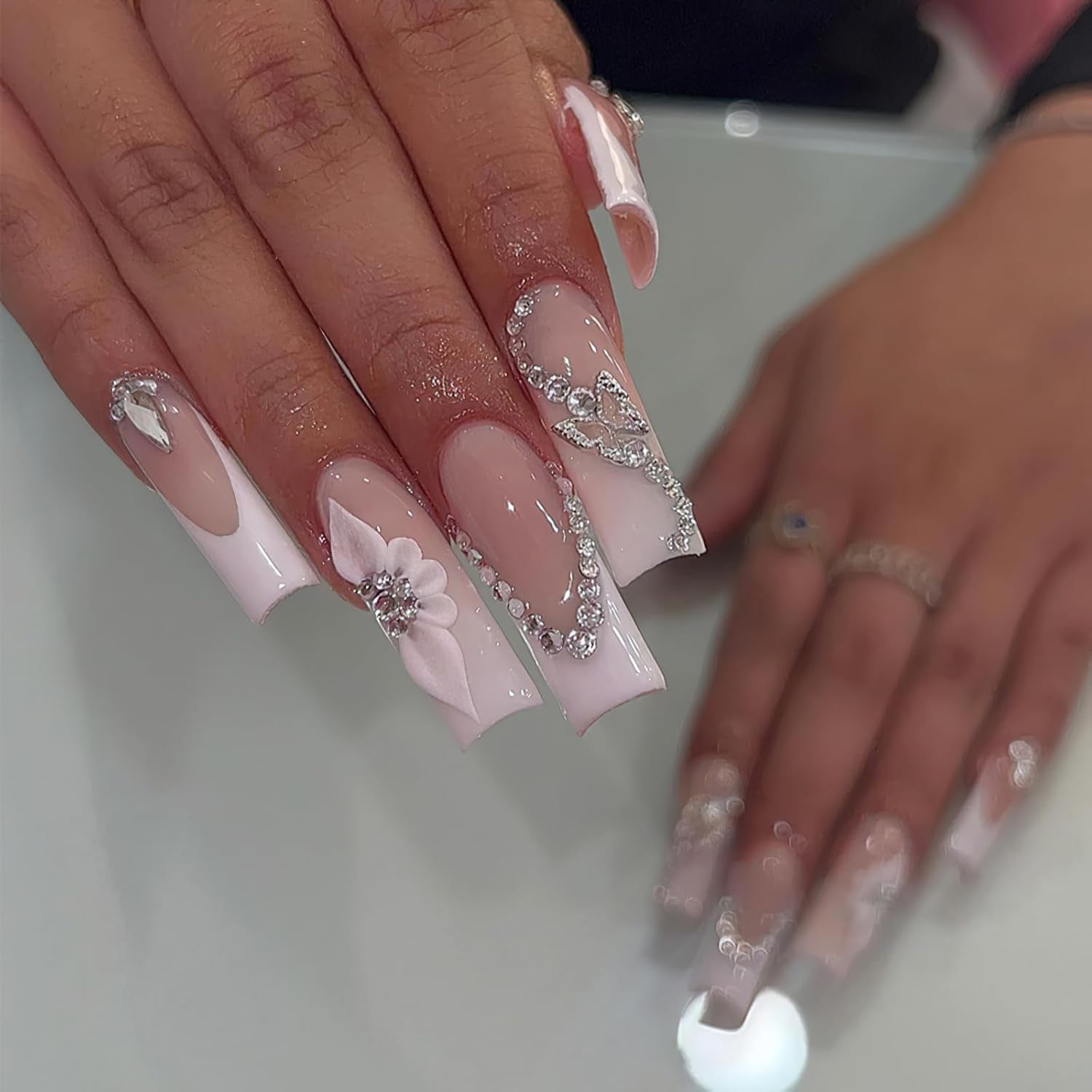 Pink Long Press On Nails 