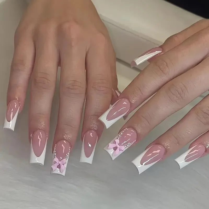  Pink French Style Press on Nails
