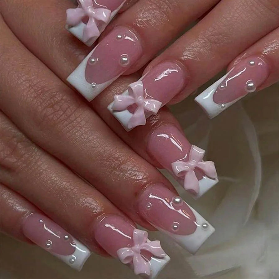  Pink French Style Press on Nails