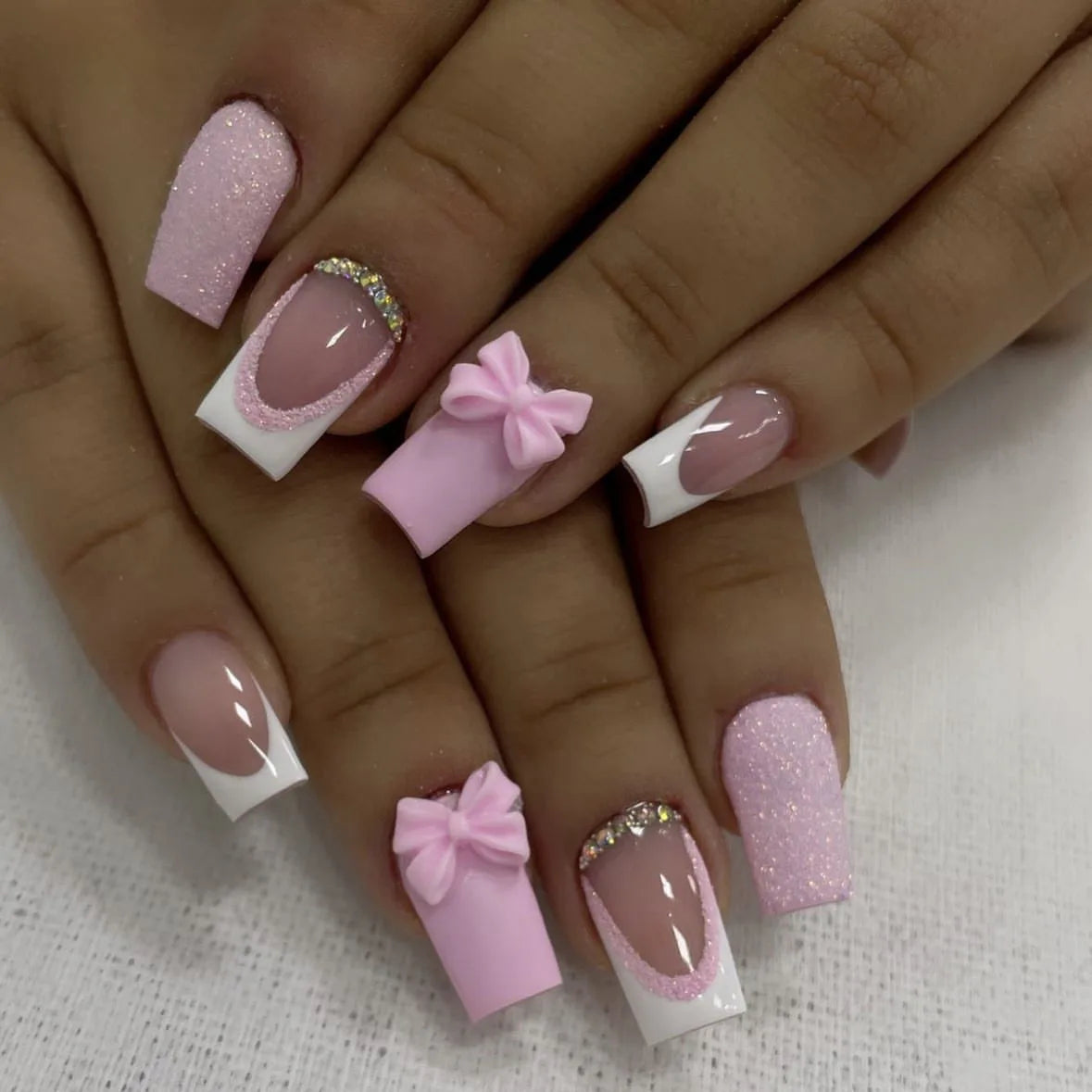  Pink French Style Press on Nails