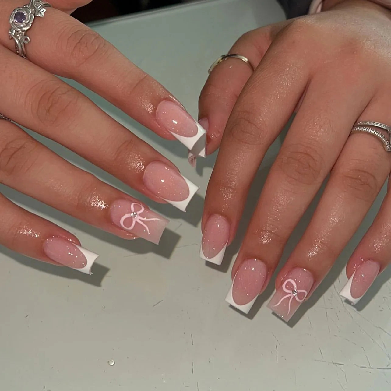  Pink French Style Press on Nails