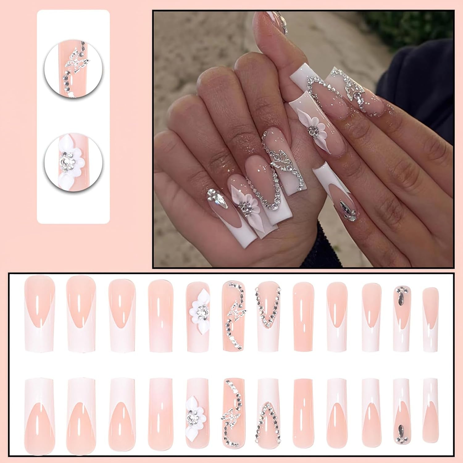 Pink Long Press On Nails 