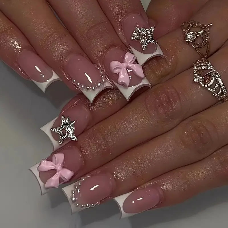  Pink French Style Press on Nails
